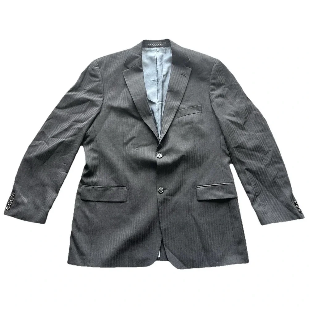 Hugo Boss Bertolucci Black Striped Men Sport Coat Jacket Size 44R Wool‎ USA Made